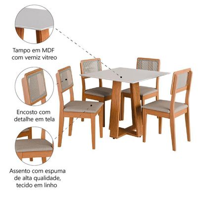 Conjunto Sala De Jantar Mesa Athenas Quadrada 4 Cadeiras Santiago Dobuê Madeirado Off White
