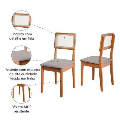 Conjunto 2 Cadeiras Encosto Em Tela Sala De Jantar Santiago Dobuê Madeirado/off White