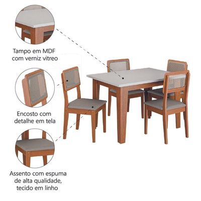 Conjunto Sala De Jantar Mesa Miami 1,20m 4 Cadeiras Santiago Dobuê Madeirado Off White