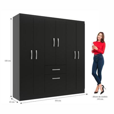 Guarda Roupas New Marbela 07 Portas E 01 Gaveta - Black Black