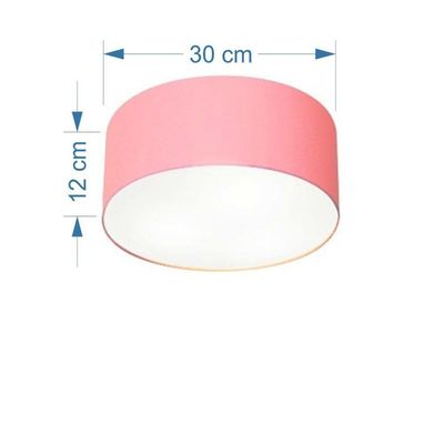 Plafon Cilíndrico Md-3010 Cúpula Em Tecido 30x12cm Rosa Bebê - Bivolt