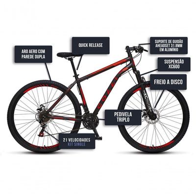 Bicicleta Athena Aro 29 Em Aço Com 21 Marchas Colli Preto Fosco/vermelho