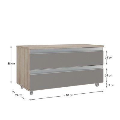 Gabinete Banheiro Rodinhas Joia 80cm 02 Gavetas Madeirado Cinza