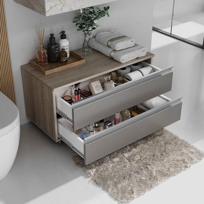 Gabinete Banheiro Rodinhas Joia 80cm 02 Gavetas Madeirado Cinza