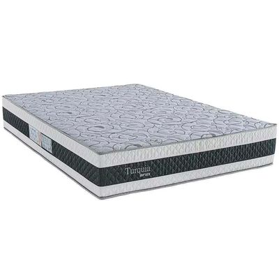 Colchão de Casal Turquia com Molas Ensacadas e Pillow Inn Biflex + Box MGA Lift Cotton com Baú e Pistão à Gás Branco/Grafite/Preto
