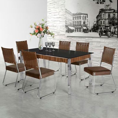 Mesa de Jantar Claudia com Tampo Kanon 6 Cadeiras Aço Nobre Chocolate/Marrom/Nogal