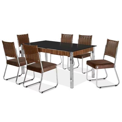 Mesa de Jantar Claudia com Tampo Kanon 6 Cadeiras Aço Nobre Chocolate/Marrom/Nogal