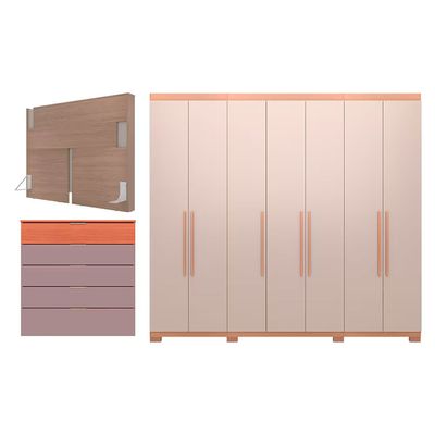 Guarda Roupa Bartira Diplomata com 7 Portas e 6 Gavetas Cômoda Diplomata com 5 Gavetas Cabeceira para Cama Box Casal e Queen Diplomata Avelã/Capuccino