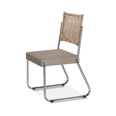 Mesa de Jantar Aço Nobre Claudia com Tampo Kanon e 6 Cadeiras Bege e Nogal