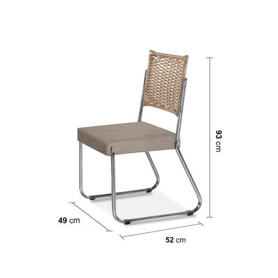 Mesa de Jantar Aço Nobre Claudia com Tampo Kanon e 6 Cadeiras Bege e Nogal