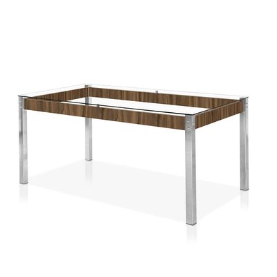 Mesa de Jantar Aço Nobre Claudia com Tampo Kanon e 6 Cadeiras Bege e Nogal