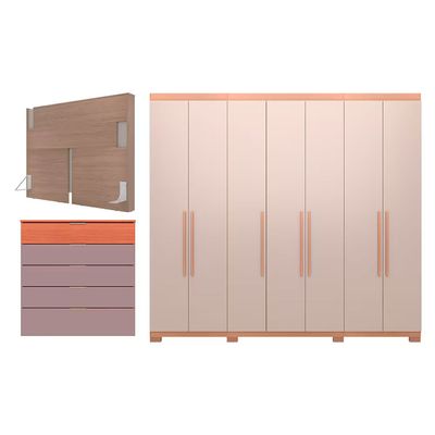 Guarda Roupa Bartira Diplomata com 7 Portas e 6 Gavetas Cômoda Diplomata com 5 Gavetas Cabeceira para Cama Box Casal e Queen Diplomata Avelã/Capuccino