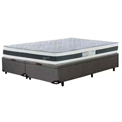 Colchão Queen Size Turquia com Molas Ensacadas e Pillow Inn Biflex + Base Box Itaflex Universal com Baú Branco/Grafite/Chumbo