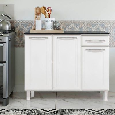 Balcão Triplo Smart Esmeralda 1 Gaveta Com Tampo Telasul Branco