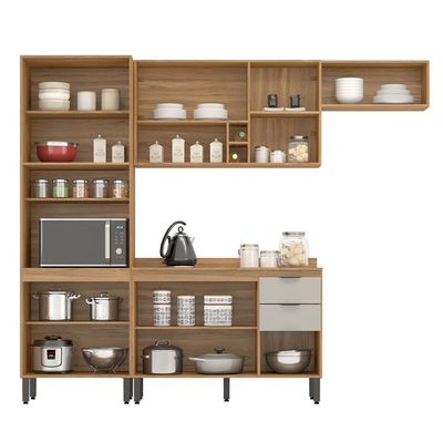Cozinha Completa Demóbile Firenze com 10 Portas, 2 Gavetas, 7 Prateleiras, 4 Nichos Amêndoa/Nude Prime TX