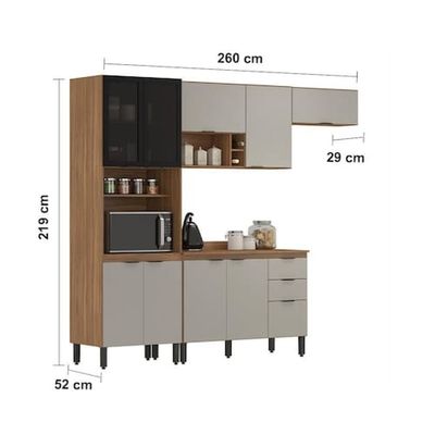Cozinha Completa Demóbile Firenze com 10 Portas, 2 Gavetas, 7 Prateleiras, 4 Nichos Amêndoa/Nude Prime TX
