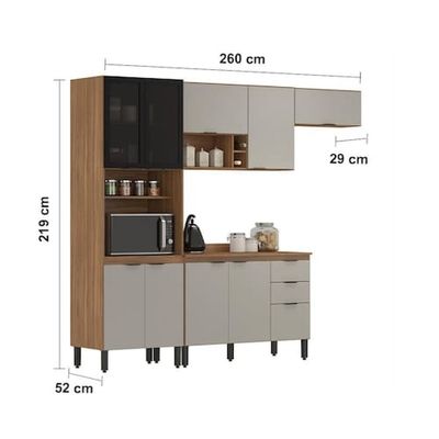 Cozinha Completa Demóbile Firenze com 10 Portas, 2 Gavetas, 7 Prateleiras, 4 Nichos Amêndoa/Nude Prime TX