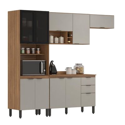 Cozinha Completa Demóbile Firenze com 10 Portas, 2 Gavetas, 7 Prateleiras, 4 Nichos Amêndoa/Nude Prime TX