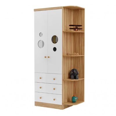 Berço Americano + Cômoda Infantil 4 Gavetas e 65,1cm de Largura + Guarda-Roupa Infantil Peroba Duda Plus 2 Portas, 3 Gavetas e 5 Prateleira Branco e Amêndoa