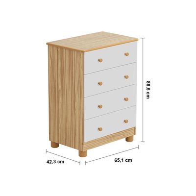 Berço Americano + Cômoda Infantil Peroba Duda Plus com 4 Gavetas - 65,1cm de largura Branco e Amêndoa