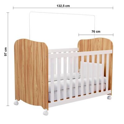 Berço Americano + Cômoda Infantil Peroba Duda Plus com 4 Gavetas - 65,1cm de largura Branco e Amêndoa