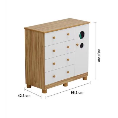 Guarda-Roupa Infantil Peroba Móveis Duda 3 Portas, 3 Gavetas + Cômoda Duda Plus 5 Gavetas + Berço Americano Duda com Suporte Mosqueteiro Branco e Amêndoa