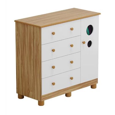 Guarda-Roupa Infantil Peroba Móveis Duda 3 Portas, 3 Gavetas + Cômoda Duda Plus 5 Gavetas + Berço Americano Duda com Suporte Mosqueteiro Branco e Amêndoa