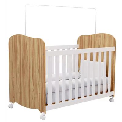 Guarda-Roupa Infantil Peroba Móveis Duda 3 Portas, 3 Gavetas + Cômoda Duda Plus 5 Gavetas + Berço Americano Duda com Suporte Mosqueteiro Branco e Amêndoa