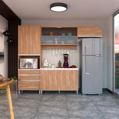 Cozinha Completa Amazonita 4 Peças Balcão Armários Damasco Bartira Laranja