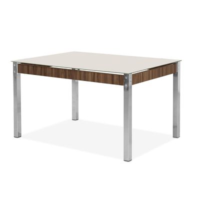Mesa de Jantar Aço Nobre Claudia com Tampo Kanon e 4 Cadeiras Bege/Nogal/Off White