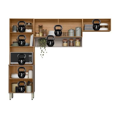 Cozinha Compacta Demóbile Aspen com 6 Portas e 2 Prateleiras 250cm de Largura Amêndola/Nude