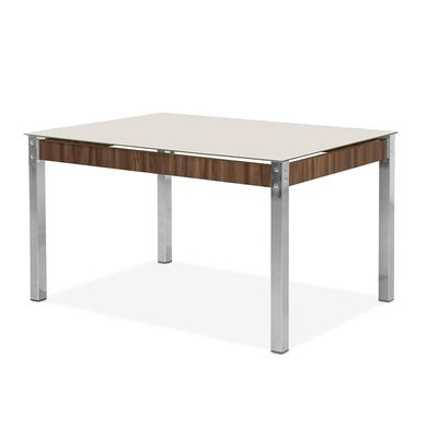 Mesa de Jantar Aço Nobre Claudia com Tampo Kanon e 4 Cadeiras Bege/Nogal/Off White