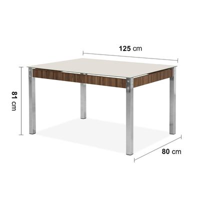 Mesa de Jantar Aço Nobre Claudia com Tampo Kanon e 4 Cadeiras Bege/Nogal/Off White