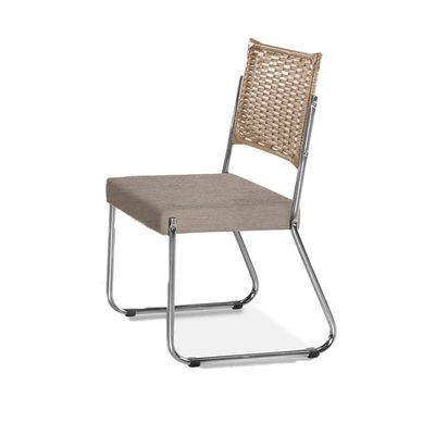 Mesa de Jantar Aço Nobre Claudia com Tampo Kanon e 4 Cadeiras Bege/Nogal/Off White