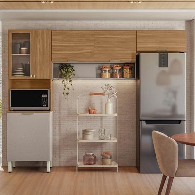 Cozinha Compacta Demóbile Aspen com 6 Portas e 2 Prateleiras 250cm de Largura Amêndola/Nude