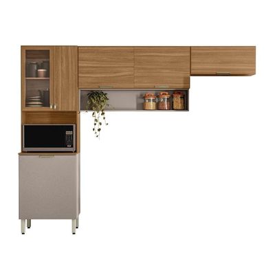 Cozinha Compacta Demóbile Aspen com 6 Portas e 2 Prateleiras 250cm de Largura Amêndola/Nude