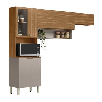 Cozinha Compacta Demóbile Aspen com 6 Portas e 2 Prateleiras 250cm de Largura Amêndola/Nude