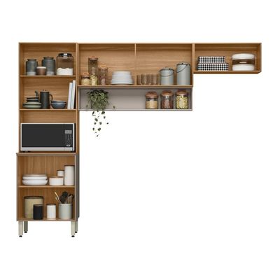 Cozinha Compacta Demóbile Aspen com 6 Portas e 2 Prateleiras 250cm de Largura Amêndola/Nude