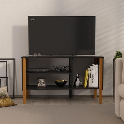Rack Tv 43 Polegadas 90cm Com 3 Prateleiras Asteca - Preto E Cedro