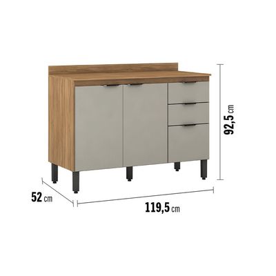 Balcão Demóbile Firenze com 3 Portas 2 Gavetas e 1 Prateleira Amêndoa/Nude Prime TX Amêndoa/Nude Prime TX