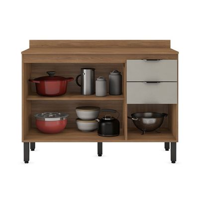 Balcão Demóbile Firenze com 3 Portas 2 Gavetas e 1 Prateleira Amêndoa/Nude Prime TX Amêndoa/Nude Prime TX