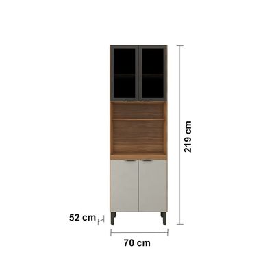 Paneleiro Duplo Demóbile Firenze com 4 Portas, 4 Prateleiras e Nicho para Micro-ondas Amêndoa/Nude Prime TX