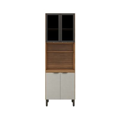 Paneleiro Duplo Demóbile Firenze com 4 Portas, 4 Prateleiras e Nicho para Micro-ondas Amêndoa/Nude Prime TX