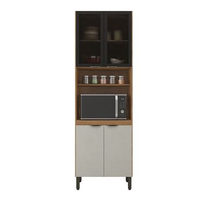 Paneleiro Duplo Demóbile Firenze com 4 Portas, 4 Prateleiras e Nicho para Micro-ondas Amêndoa/Nude Prime TX