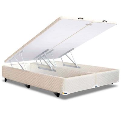 Colchão Queen Size Berlim com Pillow Top e Molas Ensacadas Umaflex + Base Box Itaflex Universal com Baú Castor/Branco/Bege