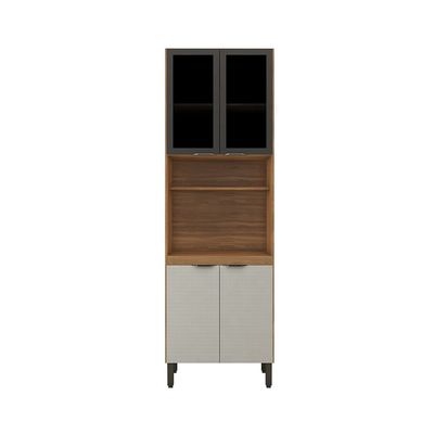 Paneleiro Duplo Demóbile Firenze com 4 Portas, 4 Prateleiras e Nicho para Micro-ondas Amêndoa/Nude Prime TX