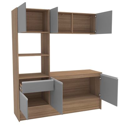 Cozinha Compacta Politorno Mov Evora MDP com 6 portas, 1 Gaveta e 1 Prateleira - 182cm de largura Castanho/Cinza