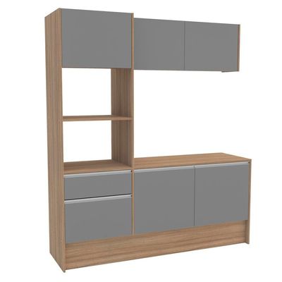 Cozinha Compacta Politorno Mov Evora MDP com 6 portas, 1 Gaveta e 1 Prateleira - 182cm de largura Castanho/Cinza