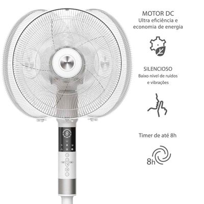 Ventilador de Coluna 40cm Spirit 360º com 3 Velocidades, Controle Remoto, Display LED e Timer de até 8 Horas Branco / 220V