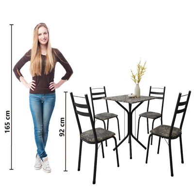 Conjunto De Mesa Sala De Jantar Com 4 Cadeiras Leia Tubular Granito Artefamol Preto/flor